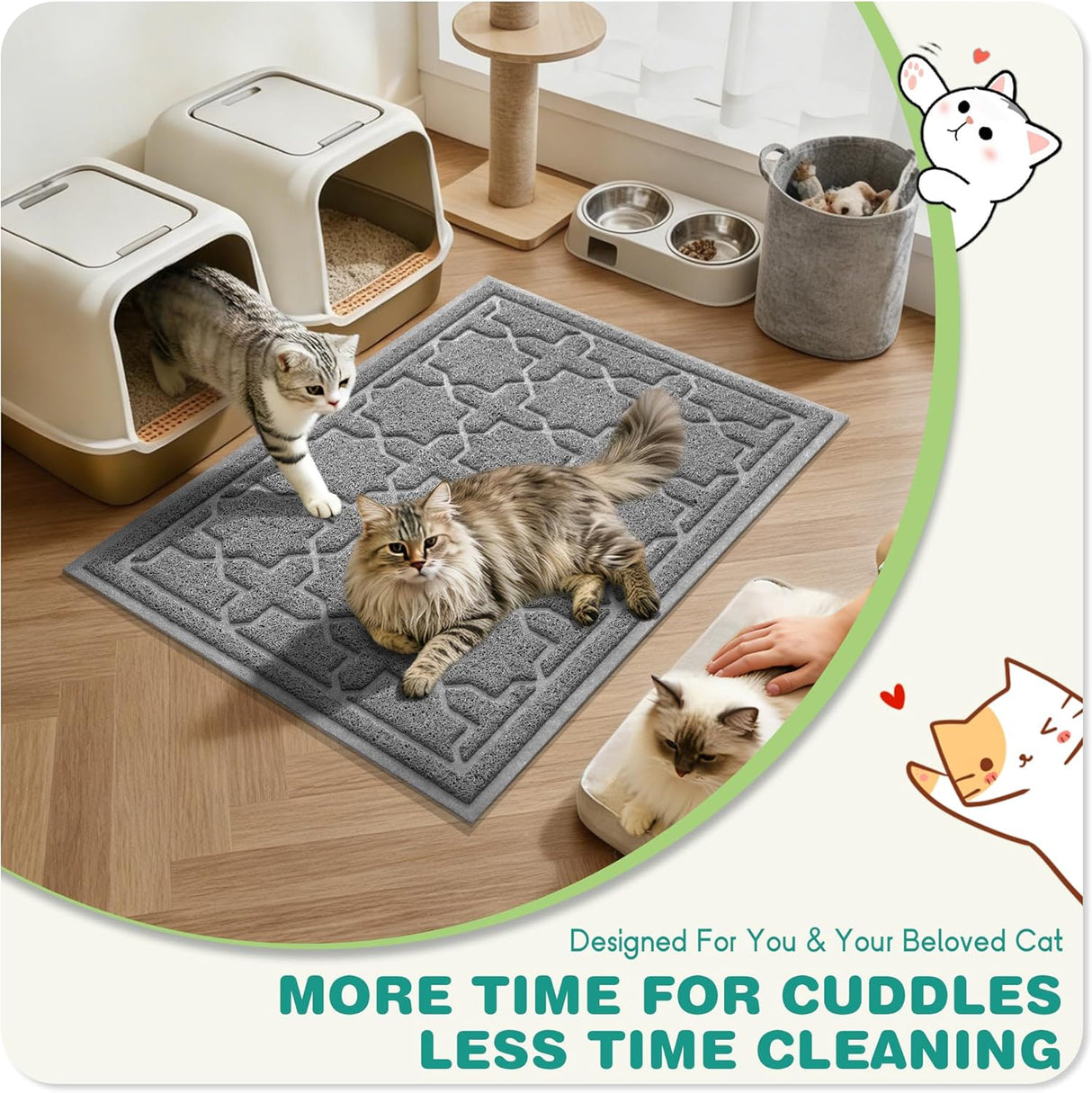 Yimobra Cat Litter Mat, Litter Trapping Waterproof Non Slip PVC Mat, Scatter Control Easy Clean for Litter Box, 35.4"X23.6", Dark Grey
