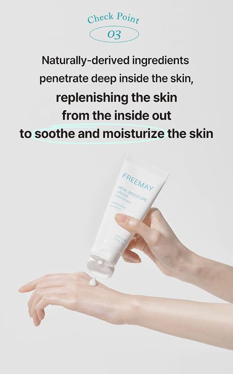 Freemay Real Moisture Cream Set (100Ml + 30Ml), Korean Face Moisturizer for Hydration & Soothing, Vegan, Lightweight, Sensitive Skin Friendly