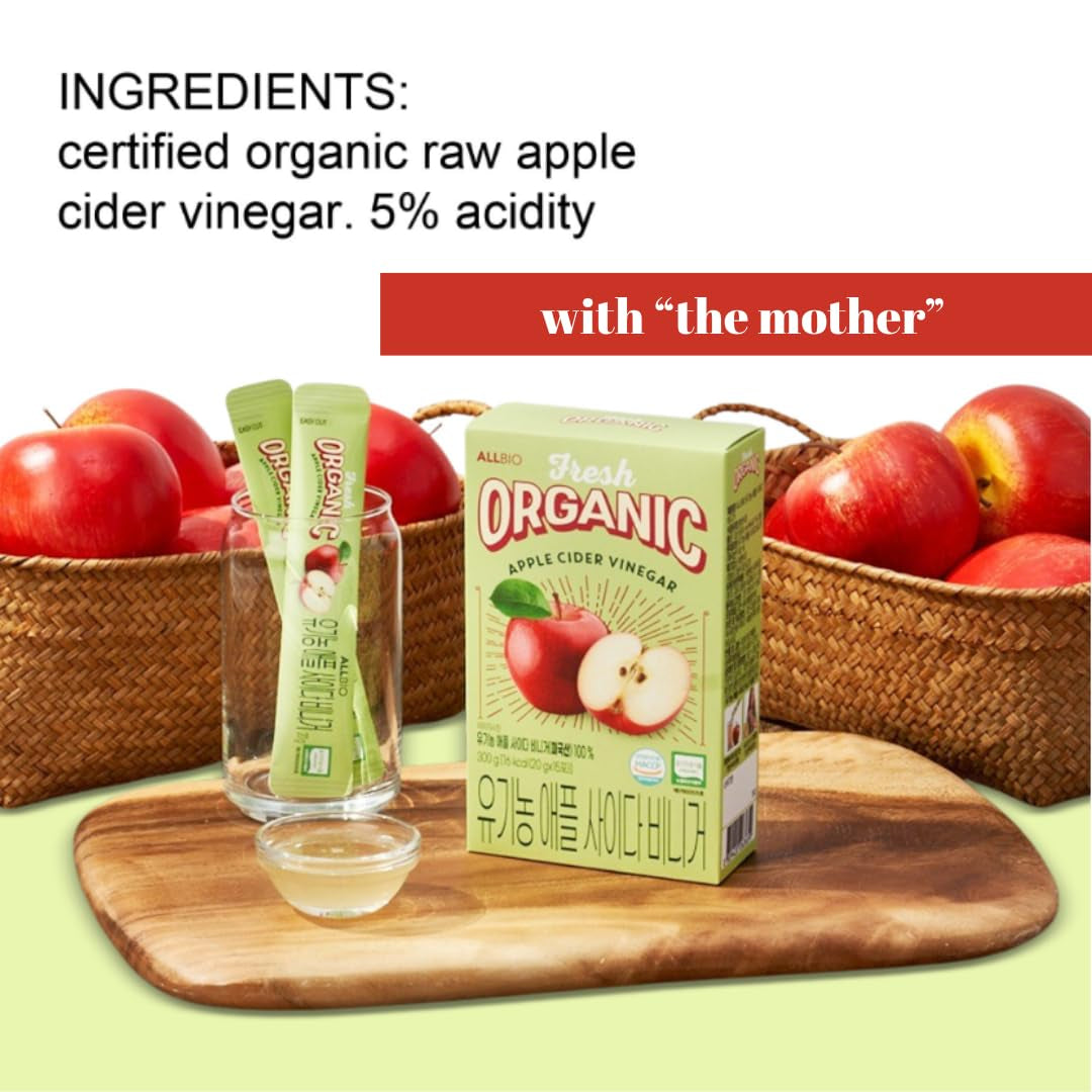 ALLBIO Organic Apple Cider Vinegar Sticks | 0.71Oz X 15 Pack | USDA Organic, Non-Gmo, Sugar-Free (1 Box (15 Count Total))