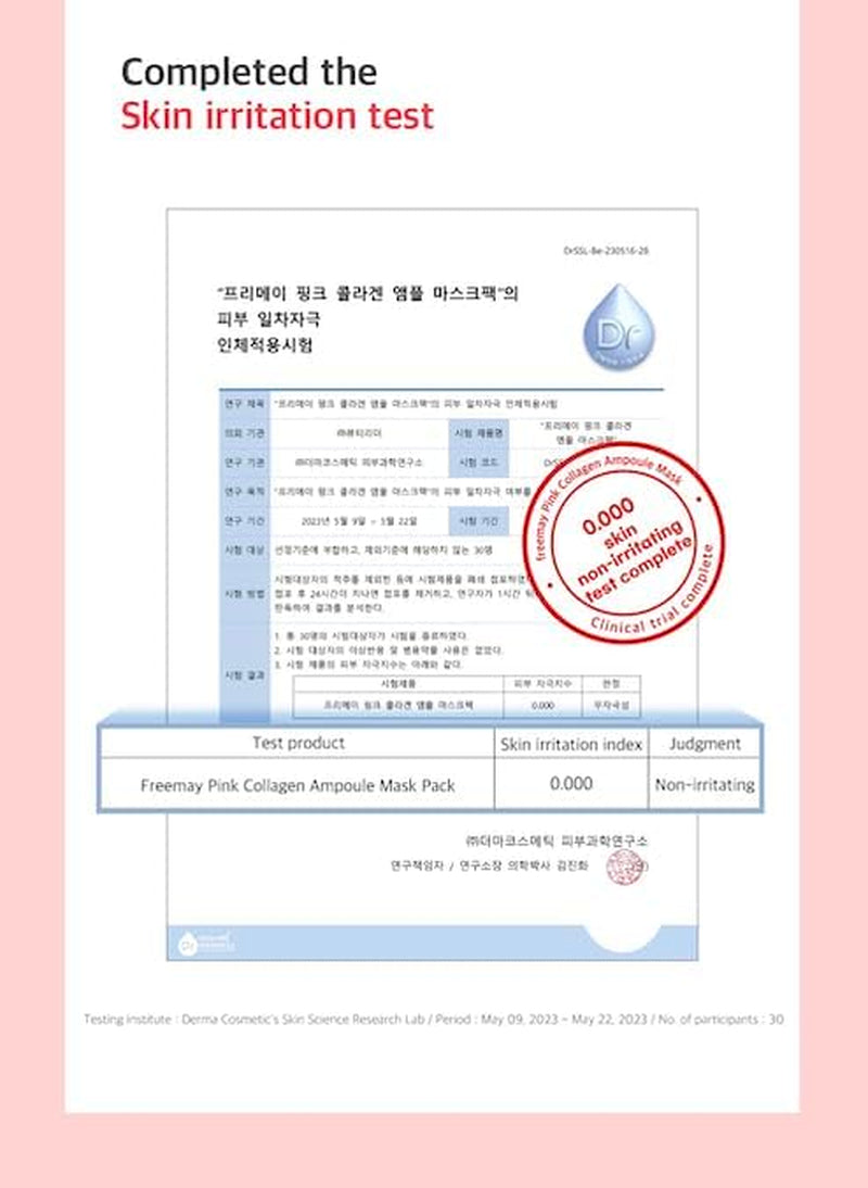 Freemay Pink Collagen Ampoule Mask 27Ml (0.91 Fl Oz) × 10 Sheets – Plant Collagen & Peptide Complex, Deep Hydration & Elasticity, Vegan Eco-Friendly Sheet
