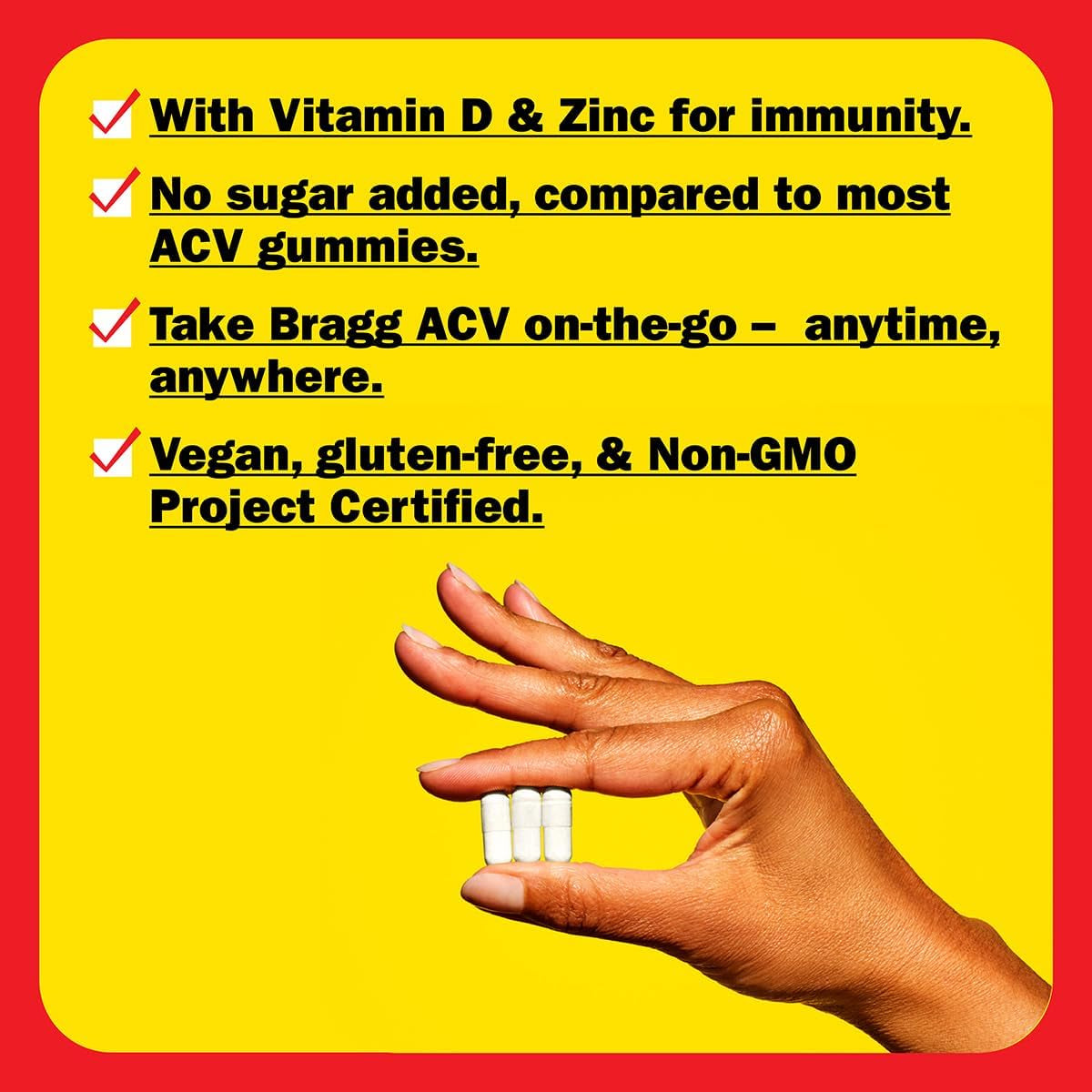 Bragg Organic Apple Cider Vinegar Capsules with Vitamin D and Zinc - (2 Pack) 90 Count - Supports Immune System