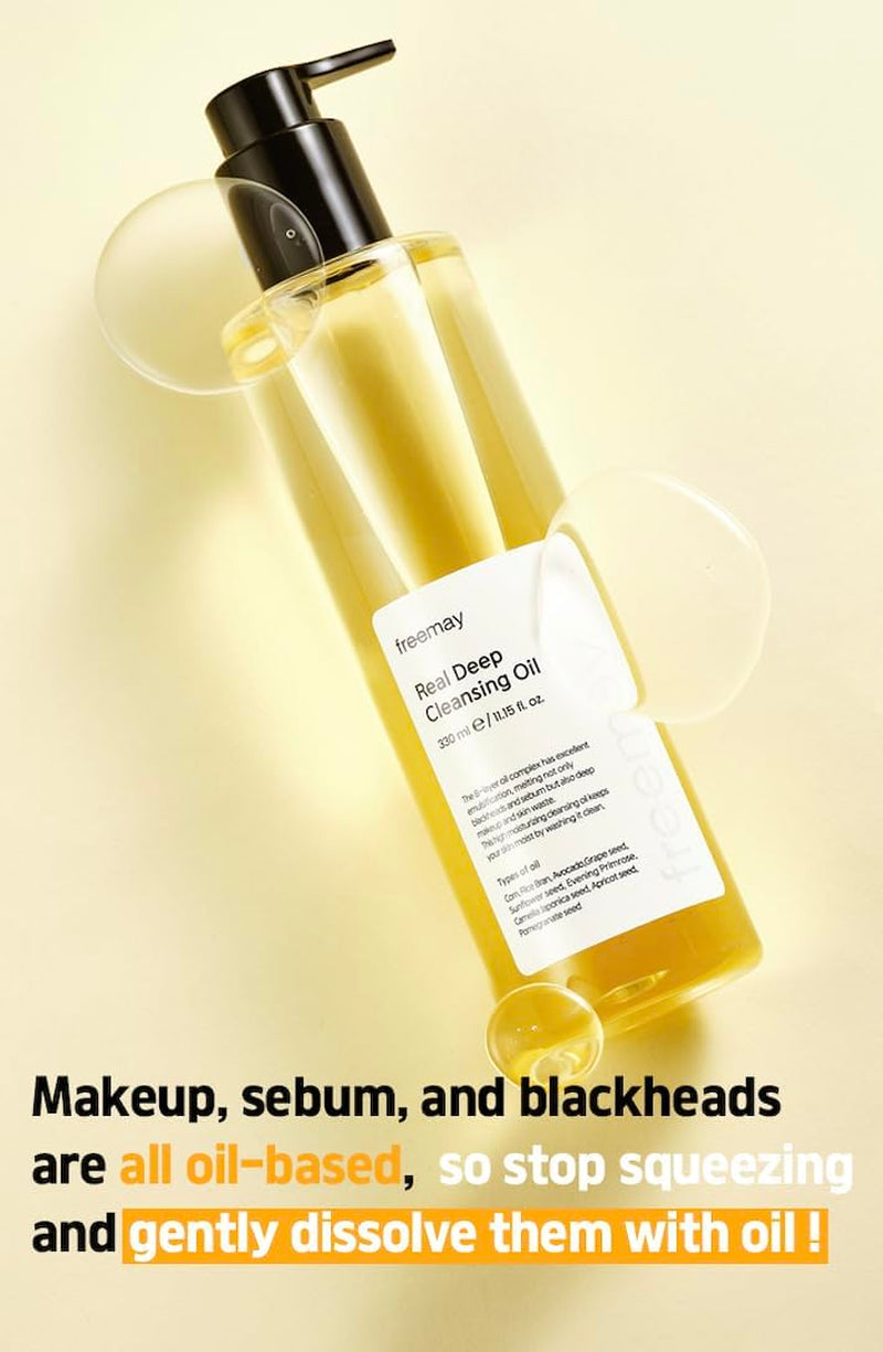 Freemay Real Deep Cleansing Oil, Removes Waterproof Makeup & Blackheads, Pore Deep Cleanser, Lightweight Finish, 330Ml, 11.15 Fl Oz