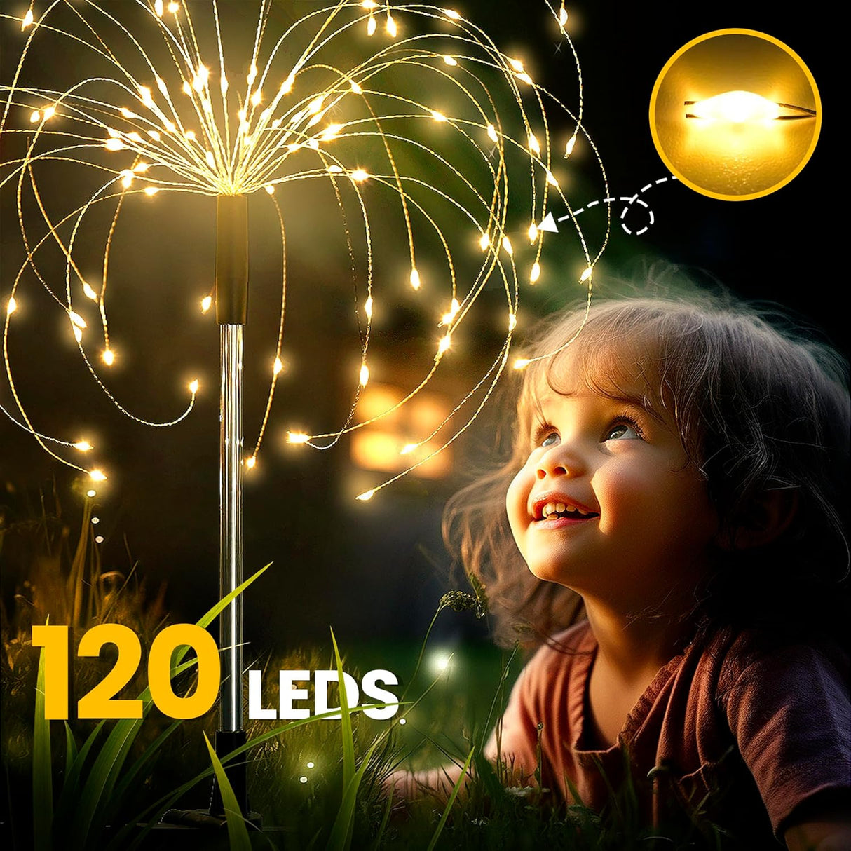 GIGALUMI Garden Decor Outdoor Lights 120LED 2Pack, Solar Garden Lights outside Fairy Firework Decorative,Solar Powered for Yard Pathway Flowerbed Planter Balcony Patio 4Th of July Decor (Warm White