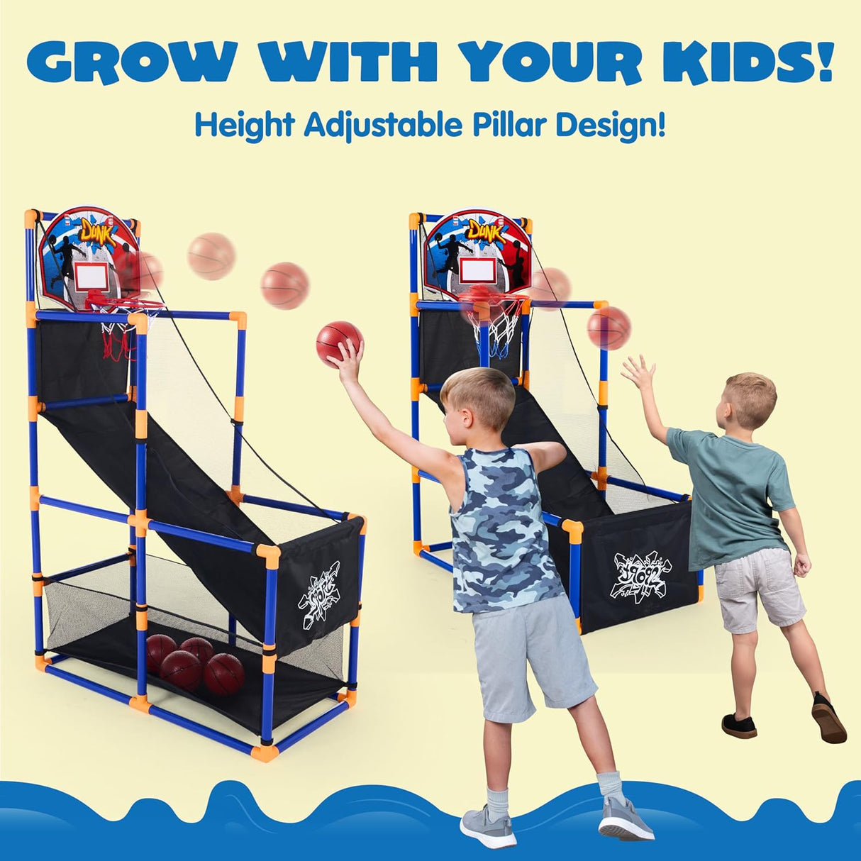 JOYIN Arcade Basketball Game Set with 4 Balls and Hoop for Kids 3 to 12 Years Old Indoor Outdoor Sport Play - Easy Set up - Air Pump Included - Ideal for Competition