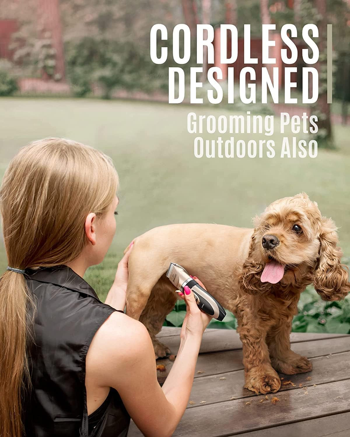 Oneisall Dog Clipper Low Noise, Dog Grooming Kit with Rechargeable, Pet Shaver Cordless Electric Quiet Hair Clipper Set for Dogs Cats Pets(Gold)