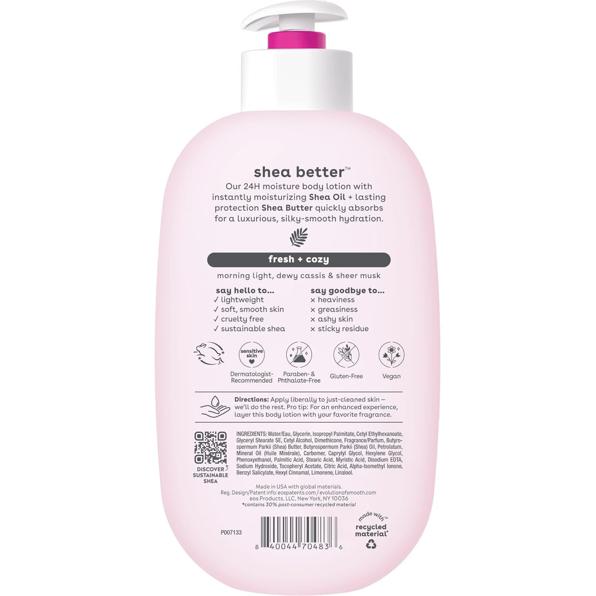 Eos Shea Better Body Lotion, Fresh & Cozy, 24-Hour Moisture Skin Care, Lightweight & Non-Greasy, Natural Shea, Vegan, 16 Fl Oz