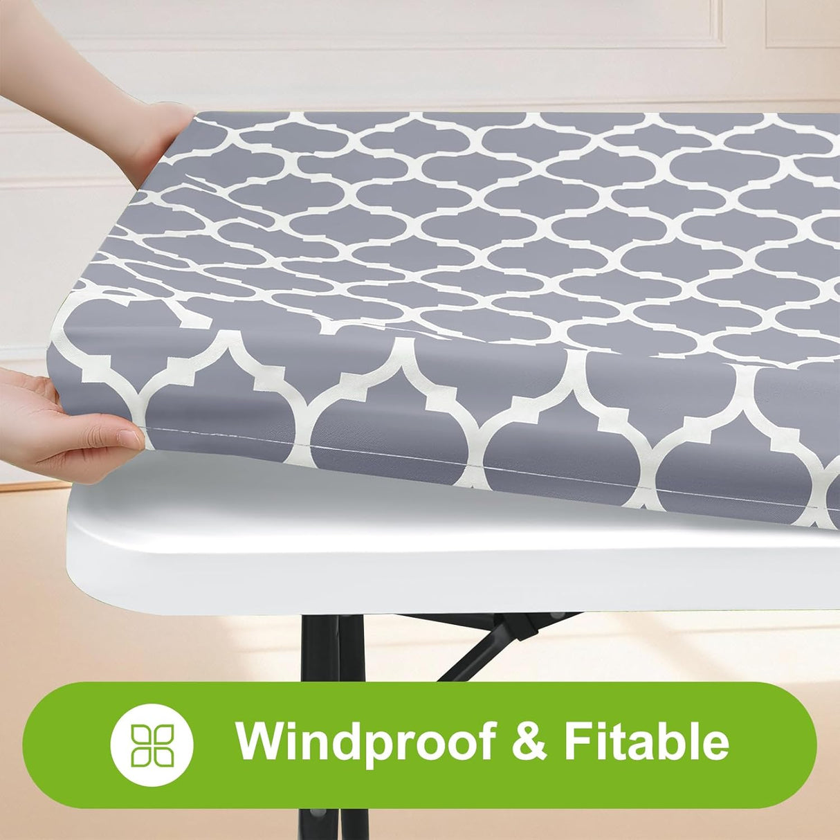 Smiry Rectangle Picnic Table Cloth, Waterproof Elastic Fitted Camping Tablecloths for 6 Foot Tables, Wipeable Flannel Backed Vinyl Tablecloth for Camping, Indoor & Outdoor (Grey, 30X72 Inches)