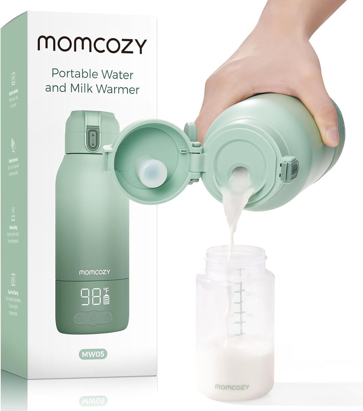 Momcozy Portable Bottle Warmer for Travel โ Dual Heating Modes for Breast Milk & Water, Portable Milk Warmer with Fast Heating & Long Battery Life, 17 Ounces Large Capacity to Meet Your All-Day Needs
