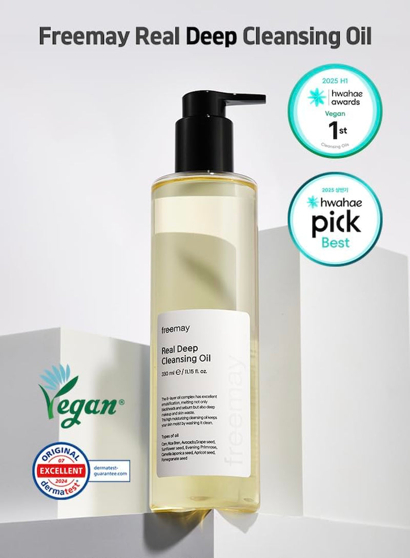 Freemay Real Deep Cleansing Oil, Removes Waterproof Makeup & Blackheads, Pore Deep Cleanser, Lightweight Finish, 330Ml, 11.15 Fl Oz