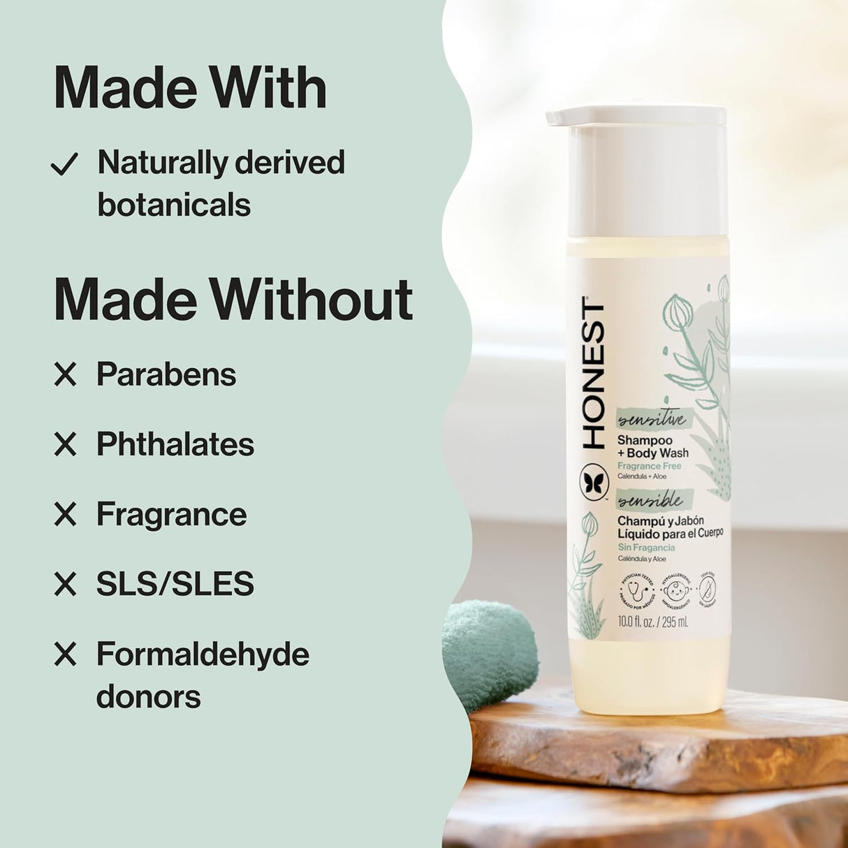 The Honest Company 2-In-1 Baby Shampoo & Body Wash, Fragrance-Free, Tear-Free, Hypoallergenic, Naturally Derived, Sensitive Skin, 10 Fl Oz