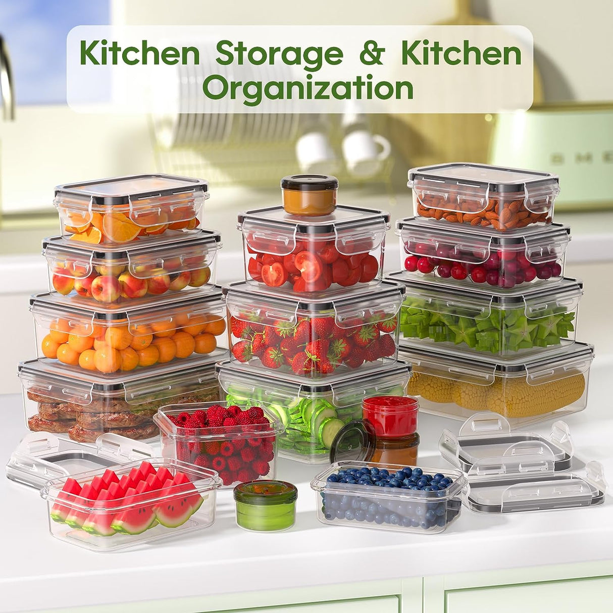 KEMETHY 36-Piece Food Storage Containers with Lids(18 Container & 18 Lid), Plastic Food Containers for Pantry & Kitchen Storage and Organization, Bpa-Free, Leak Proof, Reusable with Labels & Pen