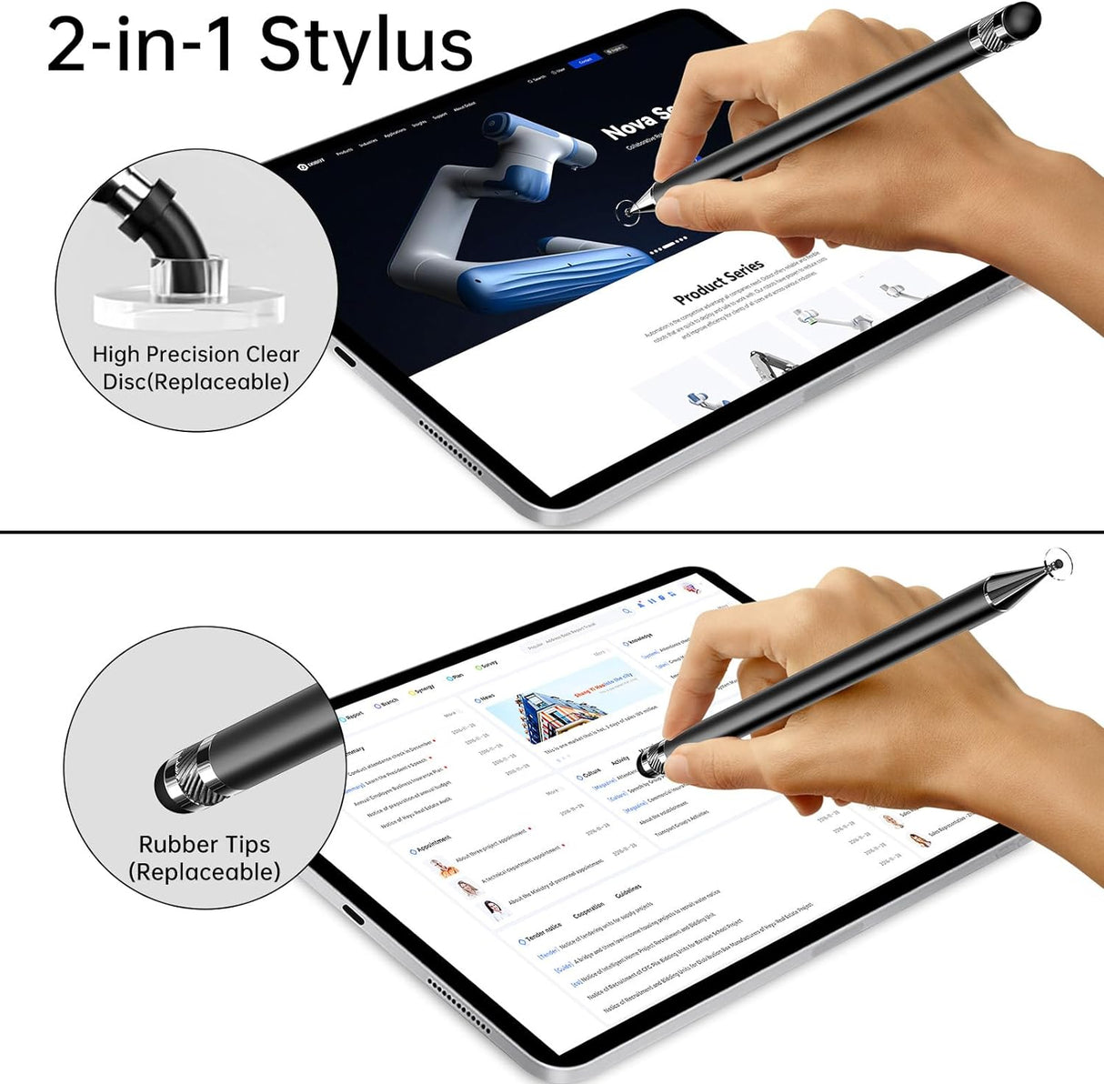 Bopomofo Stylus (5 Pcs), 2-In-1 Stylus Pen for Touch Screen, High Precision and Sensitivity, Suitable for Iphone/Ipad/Android Tablets, Compatible with Touch Screens (Black/White/Blue/Rose Gold/Silver)