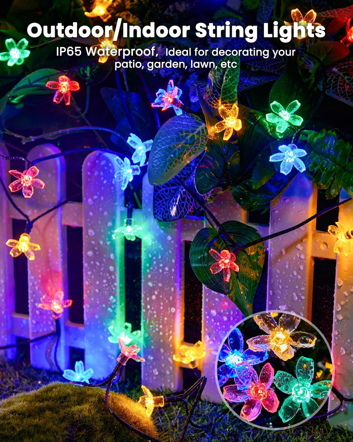 Brightown 60 LED Solar Flower String Lights Outdoor Waterproof Fairy Lights for Garden Yard Fence Patio Christmas Tree Wedding Party Decor, Pure White