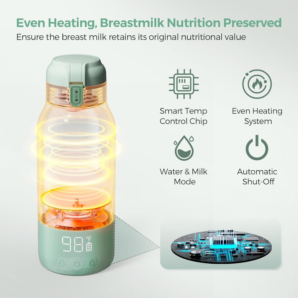 Momcozy Portable Bottle Warmer for Travel โ Dual Heating Modes for Breast Milk & Water, Portable Milk Warmer with Fast Heating & Long Battery Life, 17 Ounces Large Capacity to Meet Your All-Day Needs