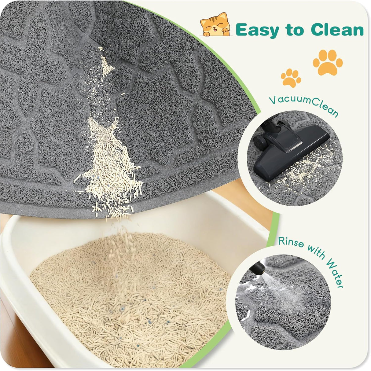 Yimobra Cat Litter Mat, Litter Trapping Waterproof Non Slip PVC Mat, Scatter Control Easy Clean for Litter Box, 35.4"X23.6", Dark Grey