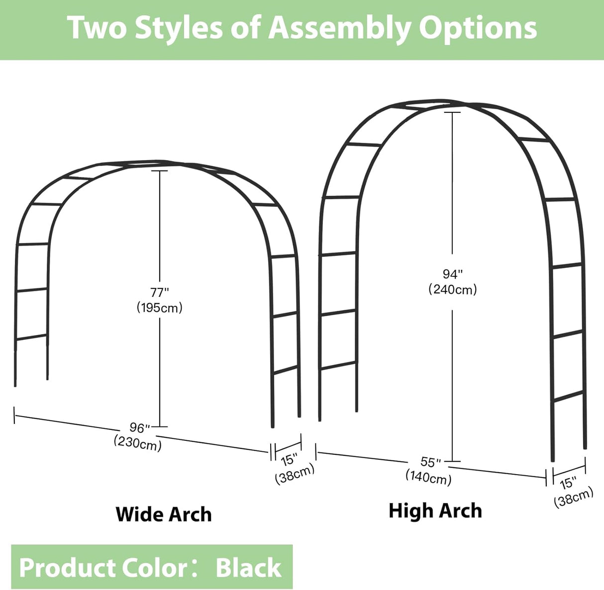 RUBFAC 7.8Ft Garden Arch Trellis for Climbing Plants Outdoor, Metal Arch Frame Garden Arbors and Arches, Outdoor Archway for Flower Vines Wedding Bridal Party Decoration, Black