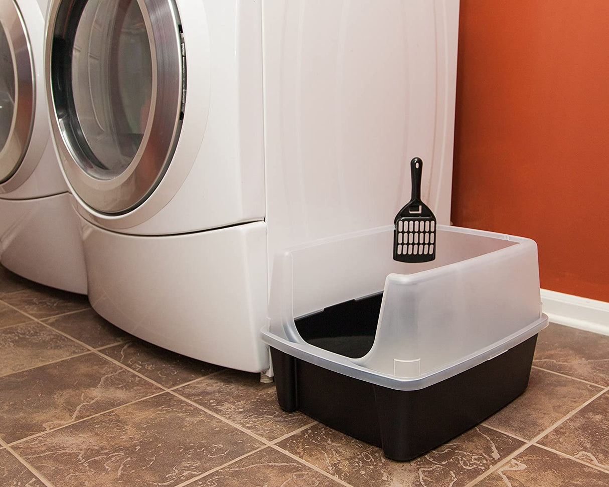 IRIS USA Cat Litter Box Large Open Top with High Sided Walls Tall Scatter Shield Scoop Included Easy Clean Plastic Pan Stain Resistant for Big Cats Kittens Indoor Multi-Cat Households