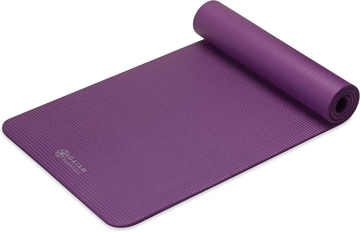 Gaiam Essentials 2/5" Thick (10Mm) Yoga & Pilates, Fitness & Exercise Mat with Easy-Cinch Carrier Strap Cusion Support for Fitness and Gym Workouts