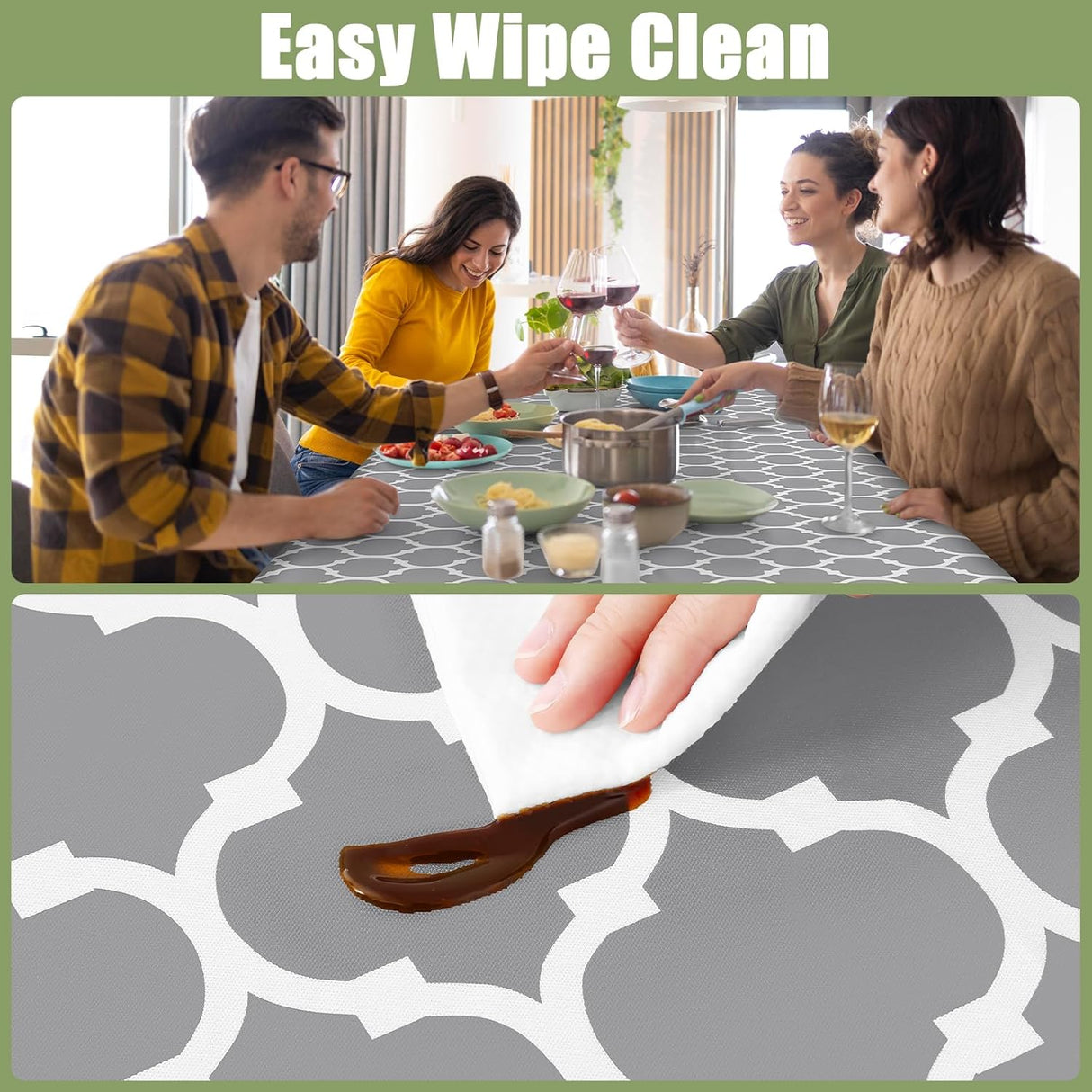 Smiry Rectangle Picnic Table Cloth, Waterproof Elastic Fitted Camping Tablecloths for 6 Foot Tables, Wipeable Flannel Backed Vinyl Tablecloth for Camping, Indoor & Outdoor (Grey, 30X72 Inches)