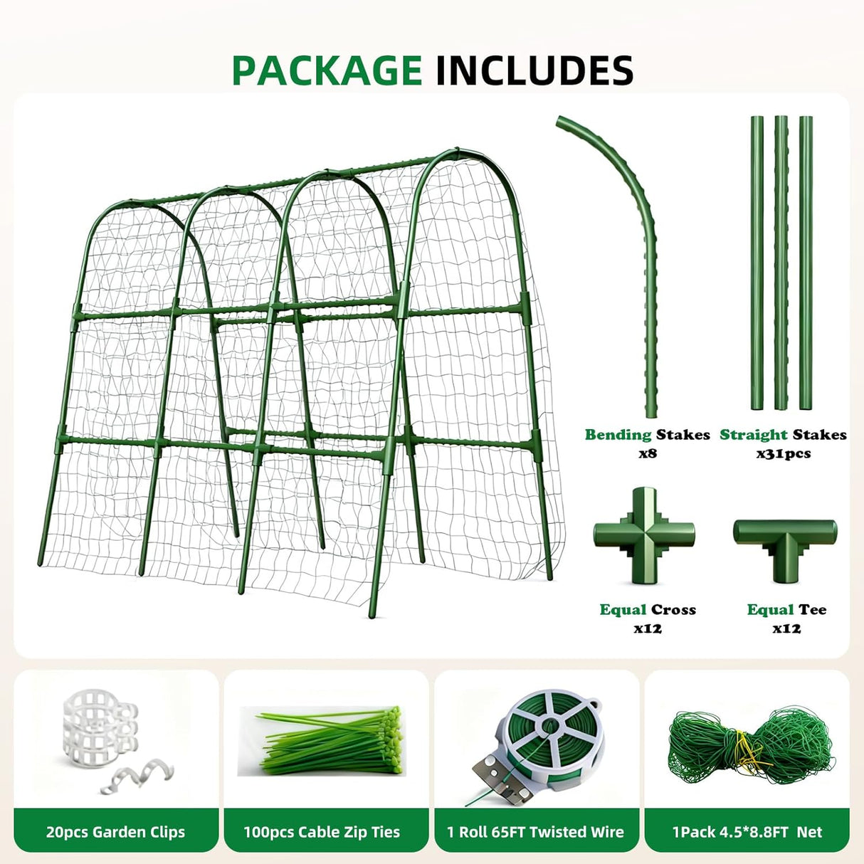 Cucumber Trellis for Raised Bed, U-Shape Garden Arch Metal Support for Climbing Plants, Metal Arch Plant Support Vegetables Trellis, Plant Support for Vine Outdoor (Green, 47*30*47Inch(L*W*H))