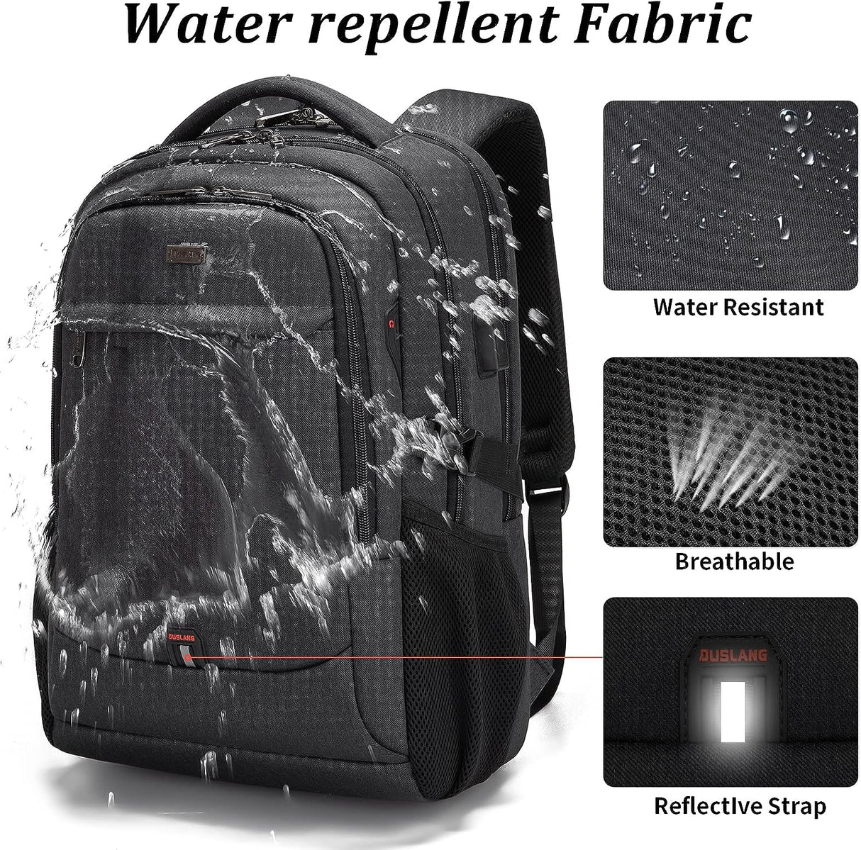 DUSLANG 17 Inch Laptop Backpack for Travel Water Resistant College Backpack for Men/Women Laptop Bag with USB Charging Port,Black
