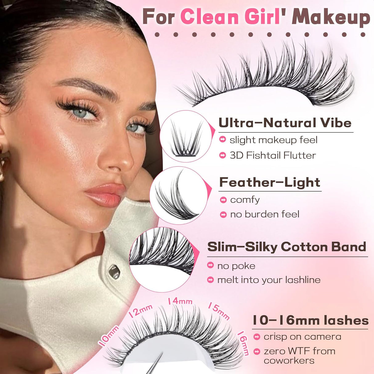 Goddvenus Lash Clusters Kit Wispy Eyelash Clusters Lashes Natural DIY Lash Extension Kit 10-16Mm Cluster Eyelash Extensions Kit 300Pcs C Curl Individual Lashes Cluster Eyelash (No Tweezers)