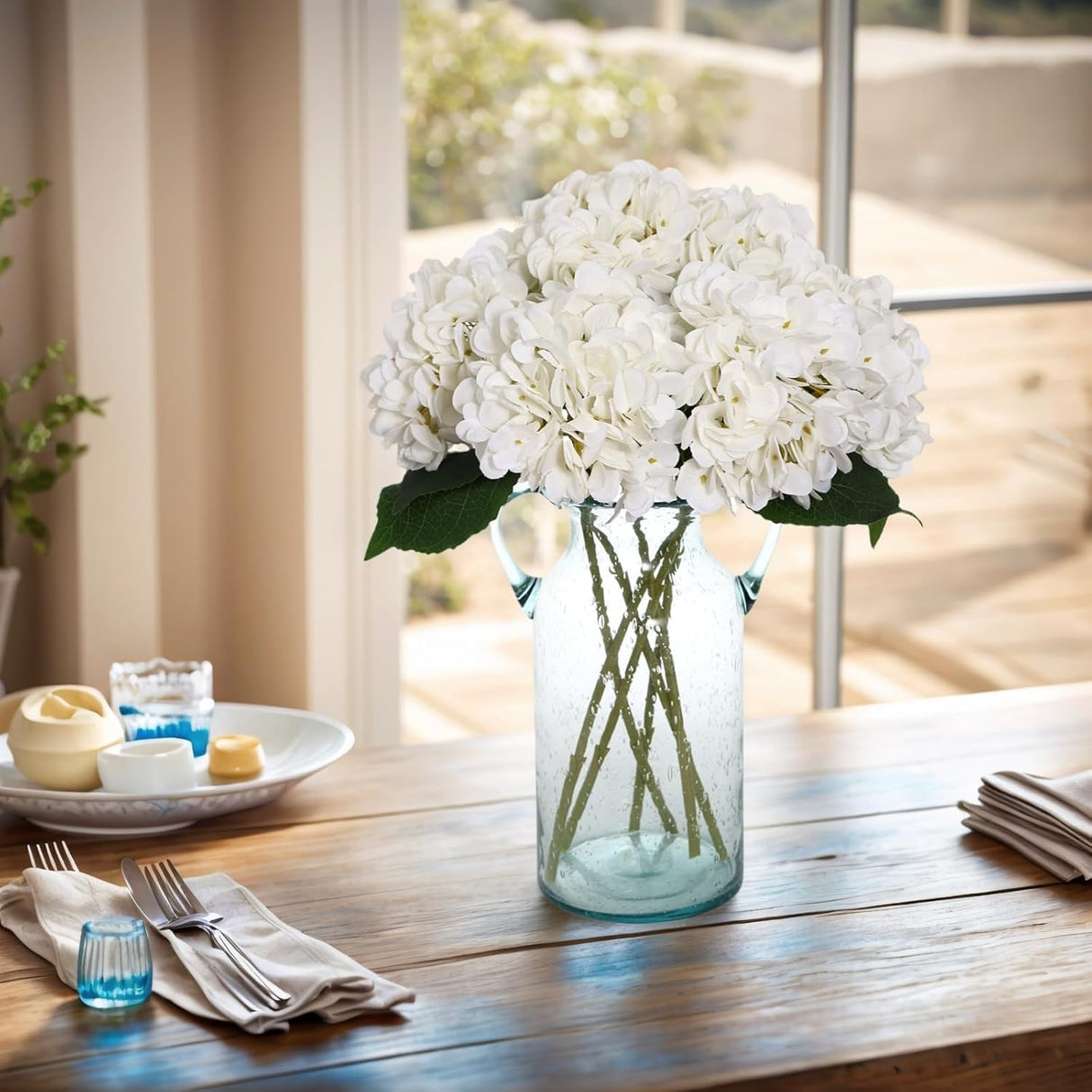 Kimura'S Cabin 6Pcs White Hydrangea Artificial Flowers Silk Fake Hydrangeas Faux Hydrangea Flowers with Stems for Wedding Bouquets Arrangement Home Table Centerpieces Baby Shower Party Decoration