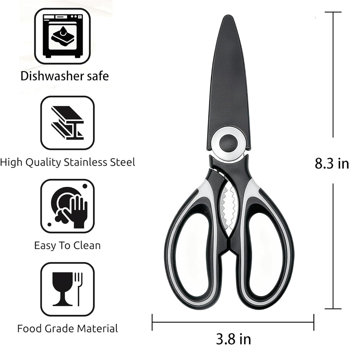 OMDAR Food Grade Kitchen Scissors All Purpose 3 Pack - Heavy Duty Stainless Steel Cooking Shears for Cutting Meat, Food, Fish, Poultry Sharp Sissors for Dishwasher Safe - with Protective Sheath