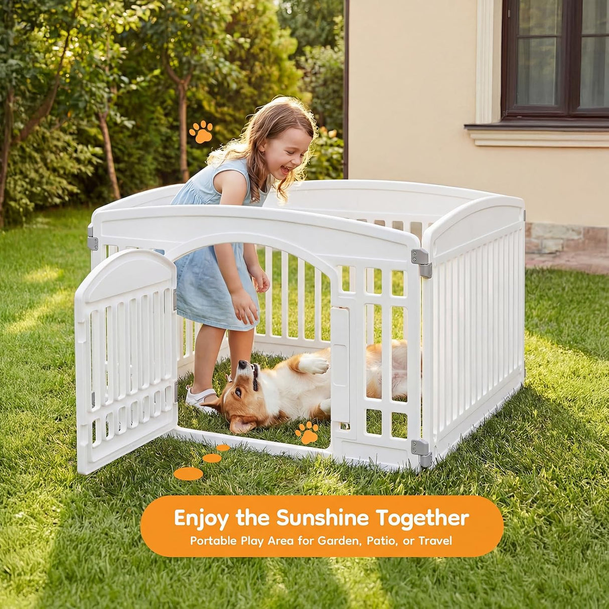 NEWBULIG Dog Playpen 4-Panel, 24IN Puppy Playpen, Stable Dog Play Pen Indoors/Outdoor with Secure Locking Door, Plastic Pet Fence for Small & Medium Dogs