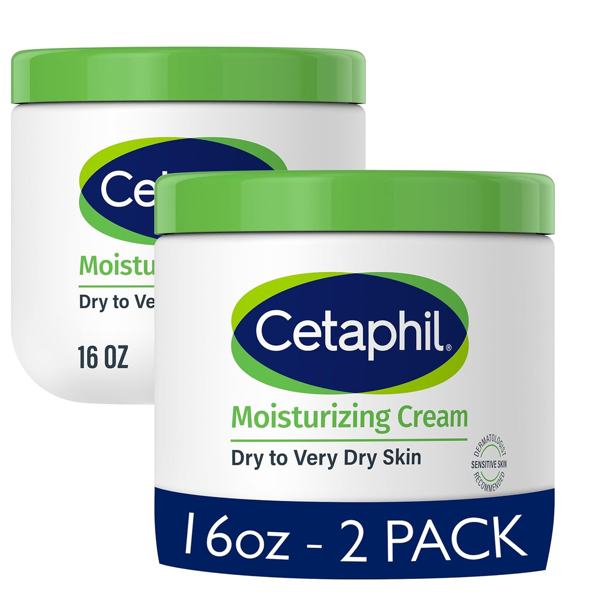 Cetaphil Face & Body Moisturizer, Hydrating Moisturizing Cream for Dry to Very Dry, Sensitive Skin, NEW 16 Oz 2 Pack, Fragrance Free, Non-Comedogenic, Non-Greasy