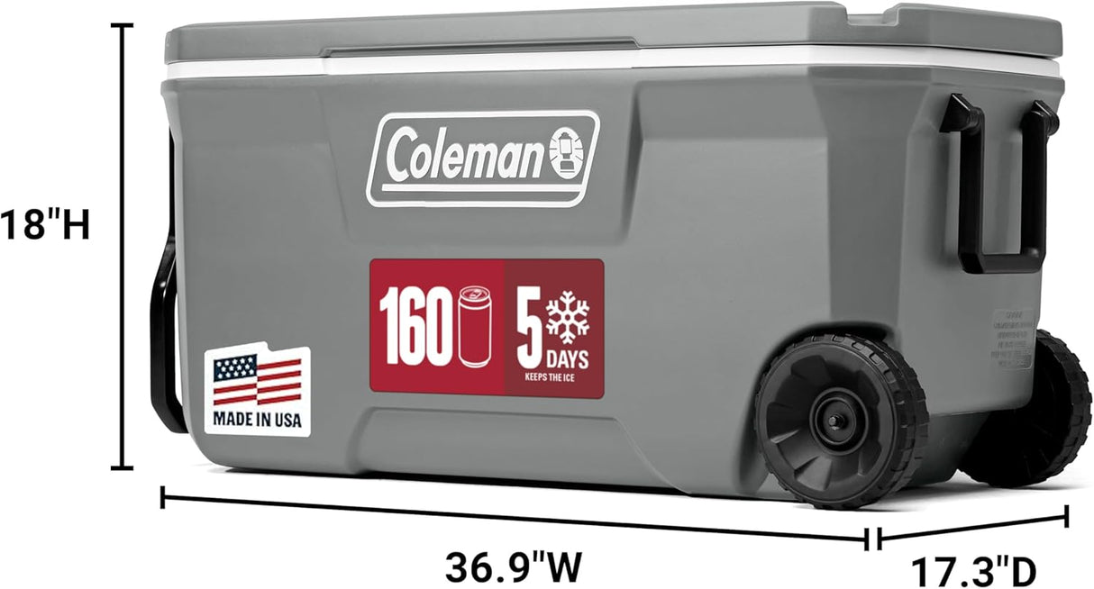 Coleman Classic Series Insulated Portable Rolling Cooler with Wheels, Leak-Resistant Outdoor Hard Cooler Keeps Ice up to 5 Days, 65-Quart
