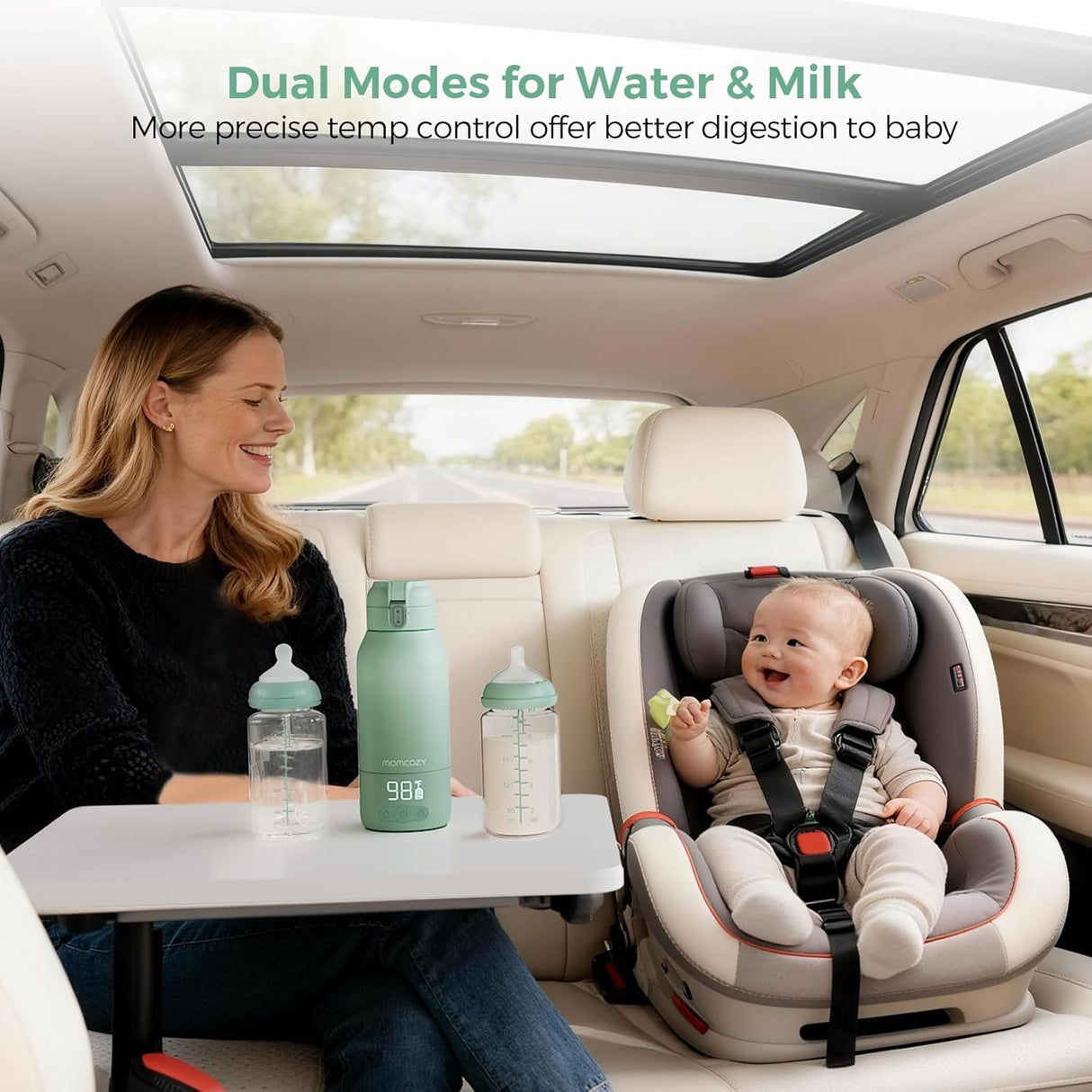 Momcozy Portable Bottle Warmer for Travel โ Dual Heating Modes for Breast Milk & Water, Portable Milk Warmer with Fast Heating & Long Battery Life, 17 Ounces Large Capacity to Meet Your All-Day Needs