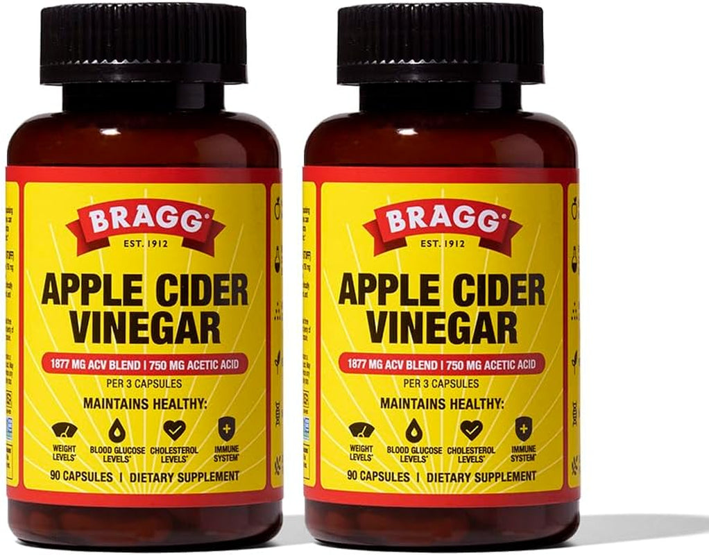 Bragg Organic Apple Cider Vinegar Capsules with Vitamin D and Zinc - (2 Pack) 90 Count - Supports Immune System
