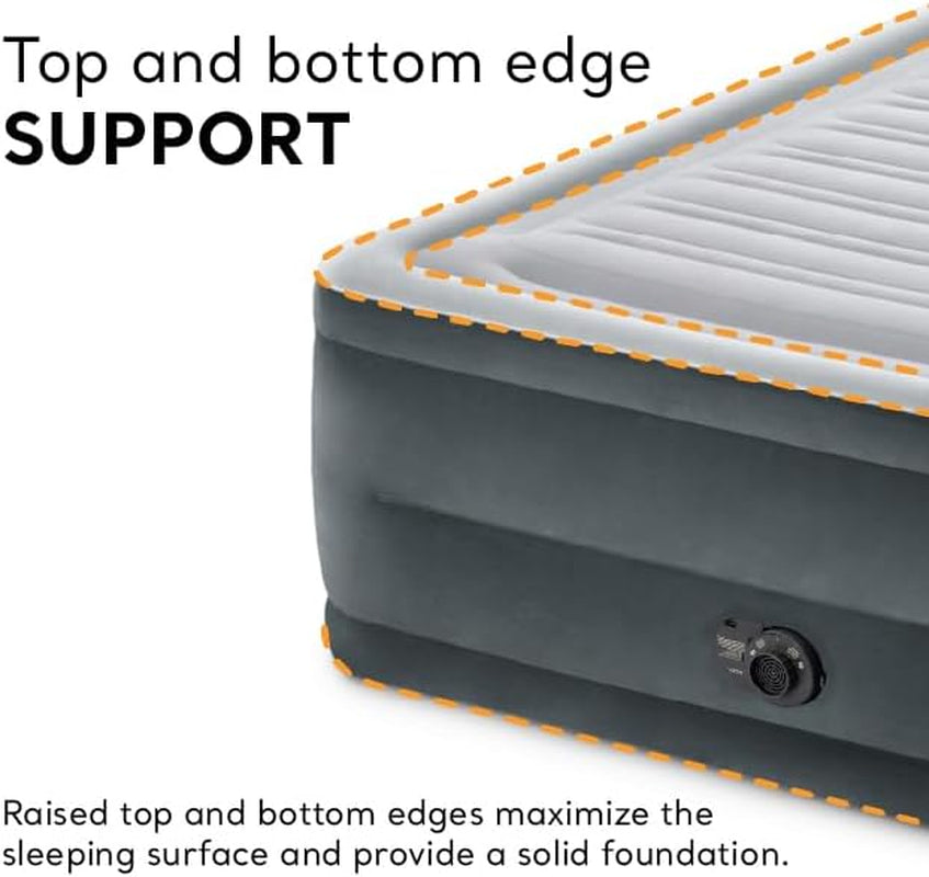 Intex 64417ED 22In Queen Dura-Beam Comfort Plush High-Rise Inflatable Air Mattress with Built in Pump for Travel and Camping, 600Lb Weight Capacity