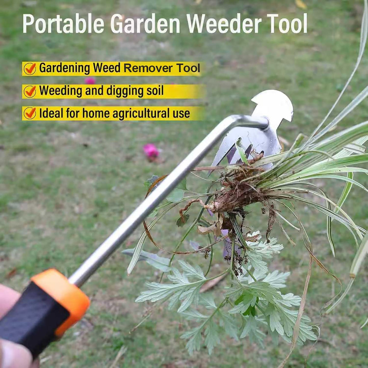 SIXCAR Weed Remover Tool,Portable Garden Weeder Tool,New Gardening Weeding Tools,For Garden Hand Tools for Vegetable Gardening Backyard Farm Planting & Uprooting Weeding Tool (Rubber Handle)
