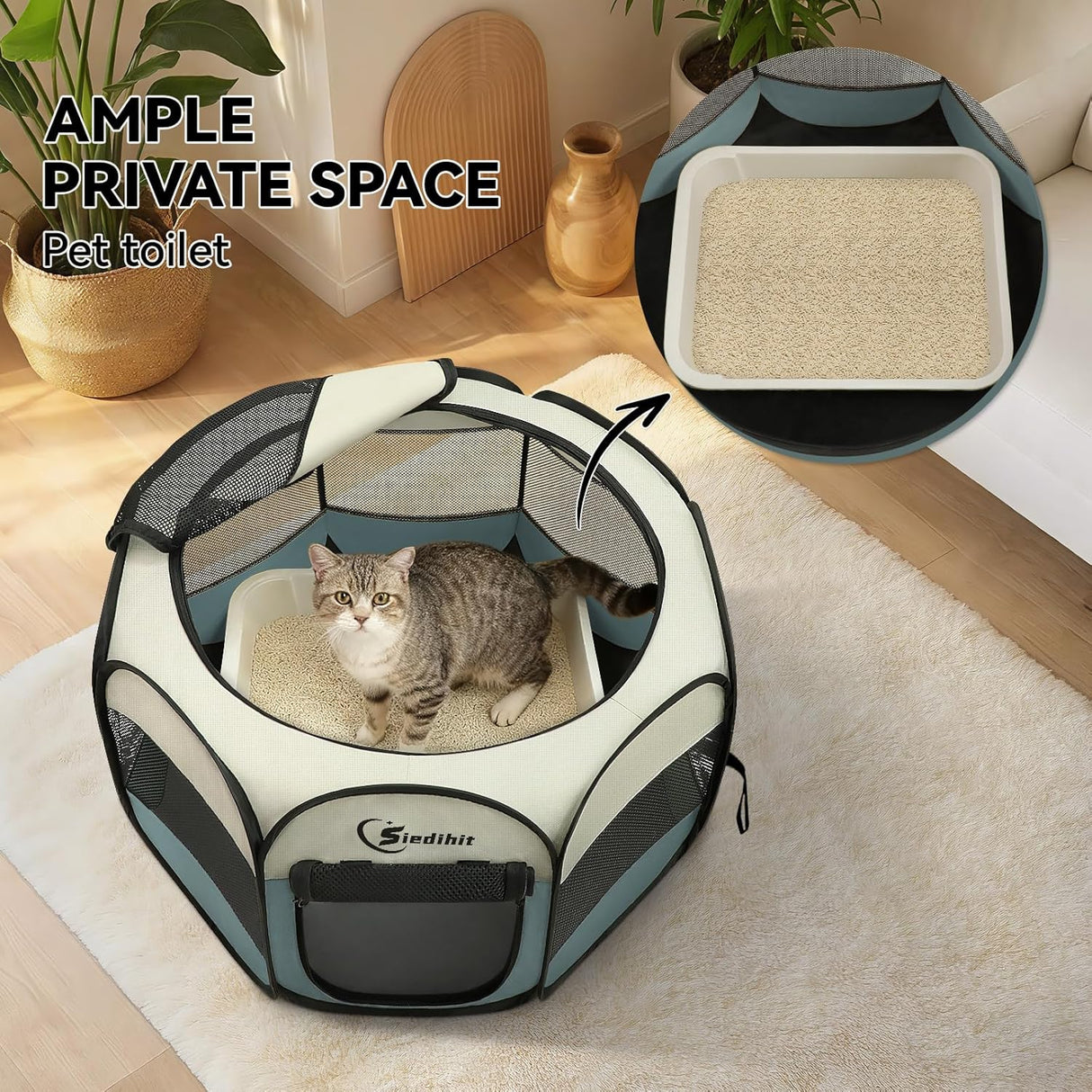 Siedihit Dog Cat Playpen, Puppy Pet Playpen Indoor for Small Dog Crate Tent Cage Outdoor, Portable Pop up Dogs Enclosure Kennel with Carrying Case for Dogs/Cats/Rabbits(Grey, Small