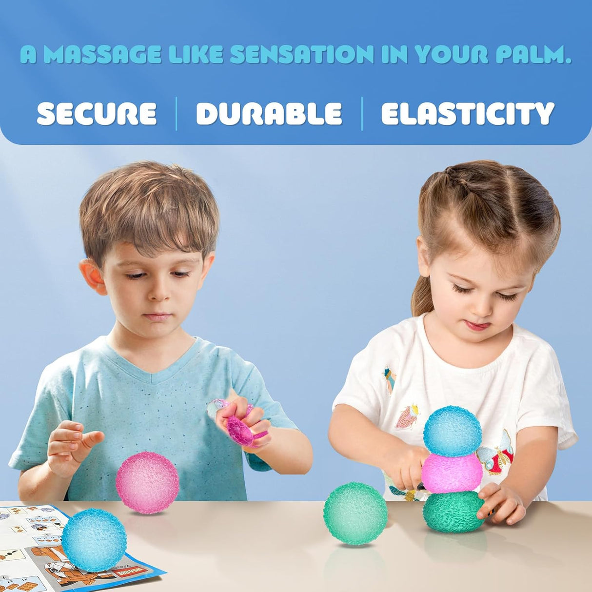 3Pc Stress Balls for Adults, Squishy Ball Sensory Textured Memory Gel Fidget Toys for Kids/Adults Hand Exercises, Valentines Day Party Favors Anxiety Relief Squeeze Ball(1.80“)