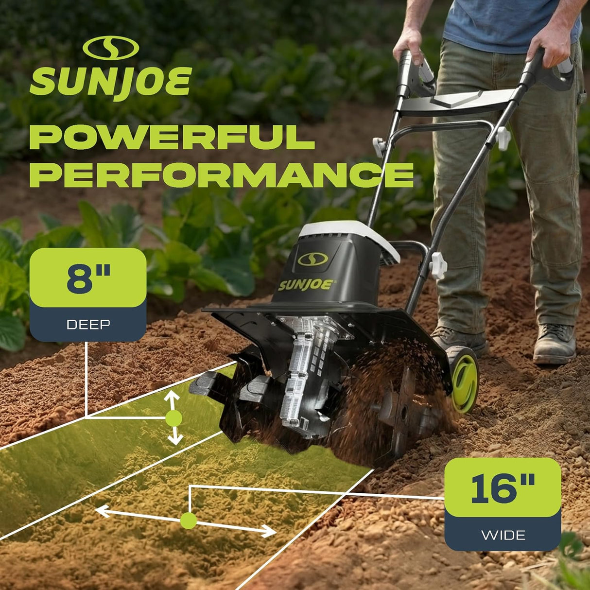 Sun Joe Corded Electric Garden Cultivator with Steel Blades, 6.3-Inch Wide Path, 2.5-Amp Motor - Heavy-Duty Cultivating Machine for Soil Prep, Lawn & Garden Maintenance, TJ599E