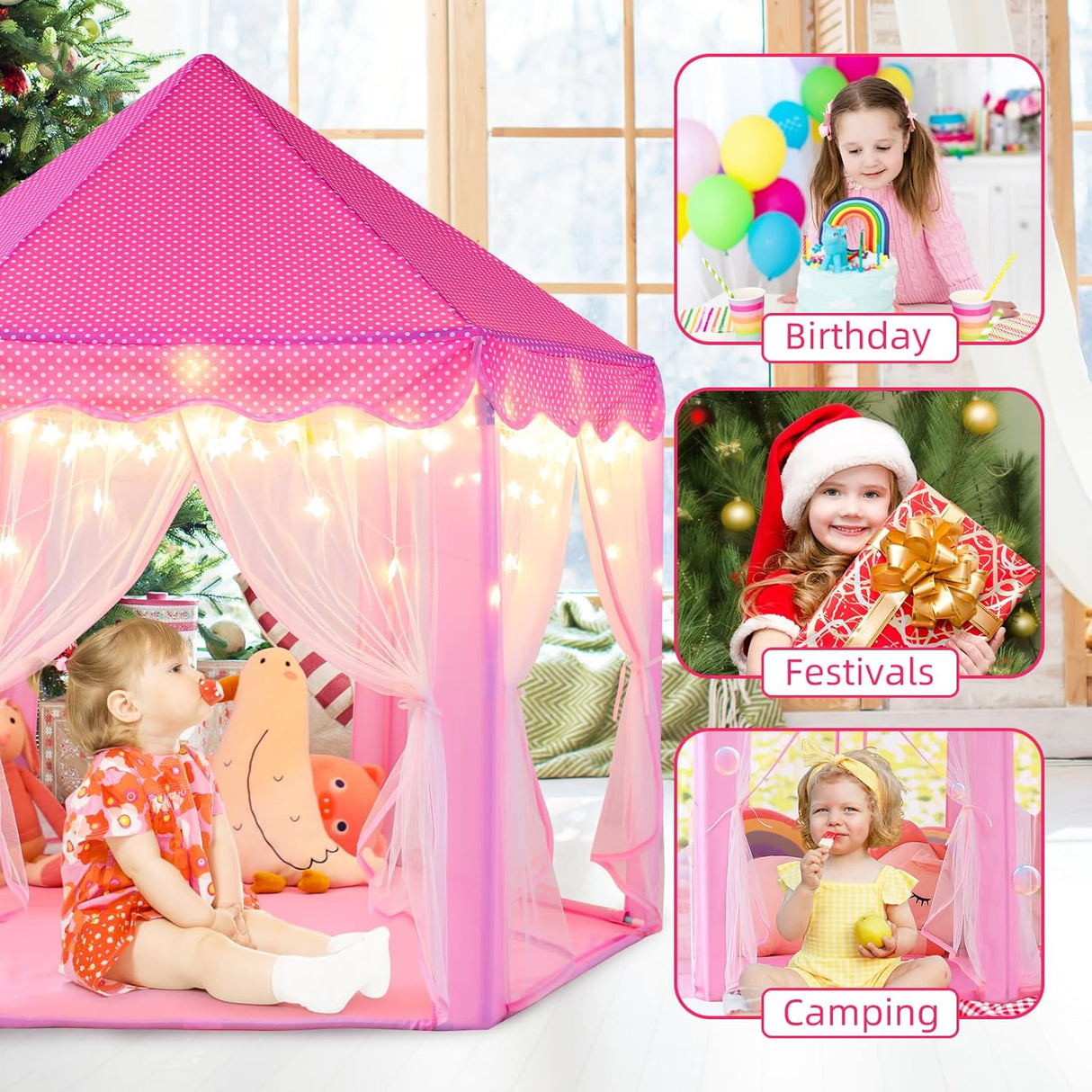 Monobeach Princess Tent Girls Large Playhouse Kids Castle Play Tent with Star Lights Toy for Children Indoor and Outdoor Games, 55'' X 53'' (Dxh)