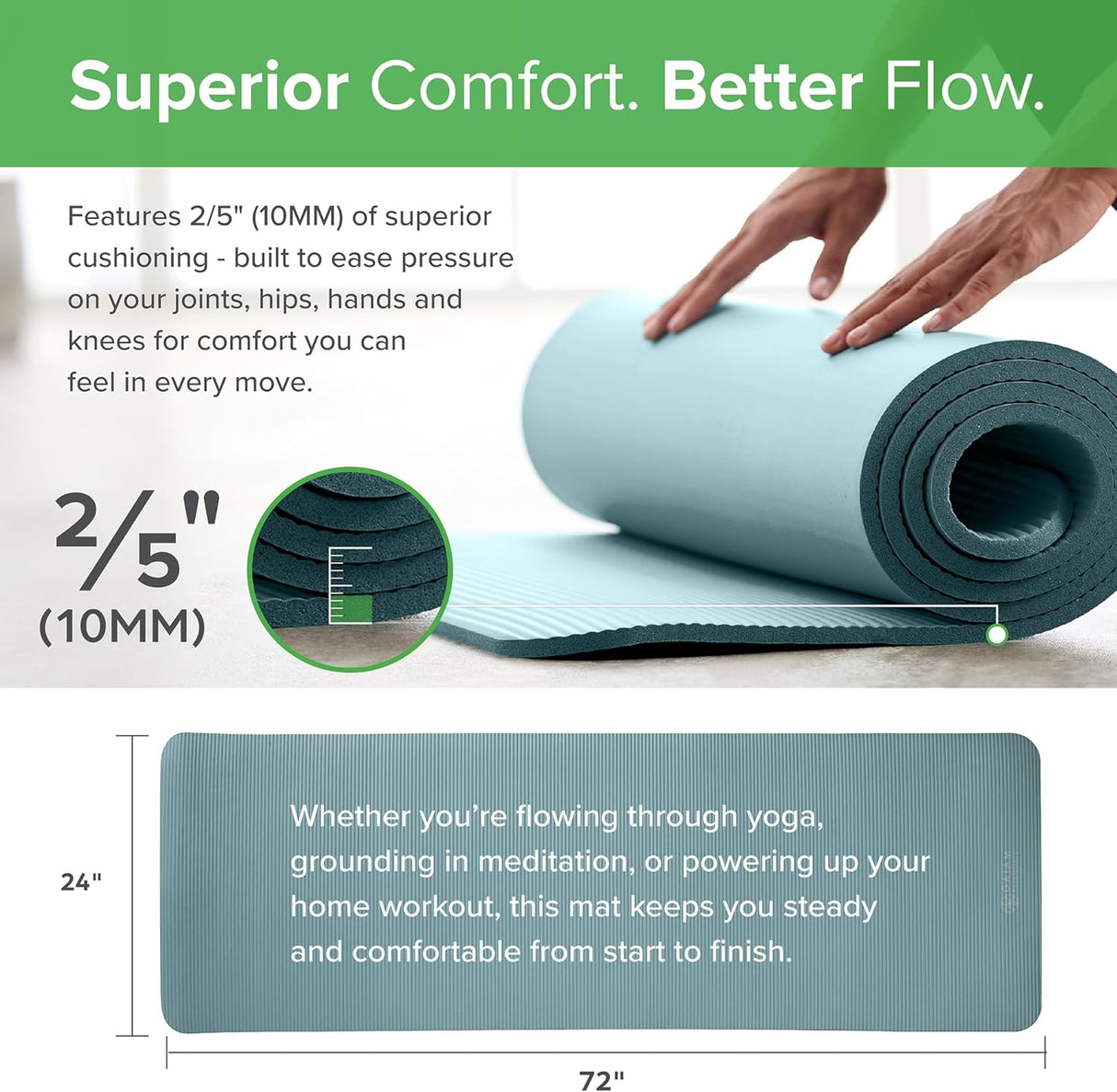 Gaiam Essentials 2/5" Thick (10Mm) Yoga & Pilates, Fitness & Exercise Mat with Easy-Cinch Carrier Strap Cusion Support for Fitness and Gym Workouts