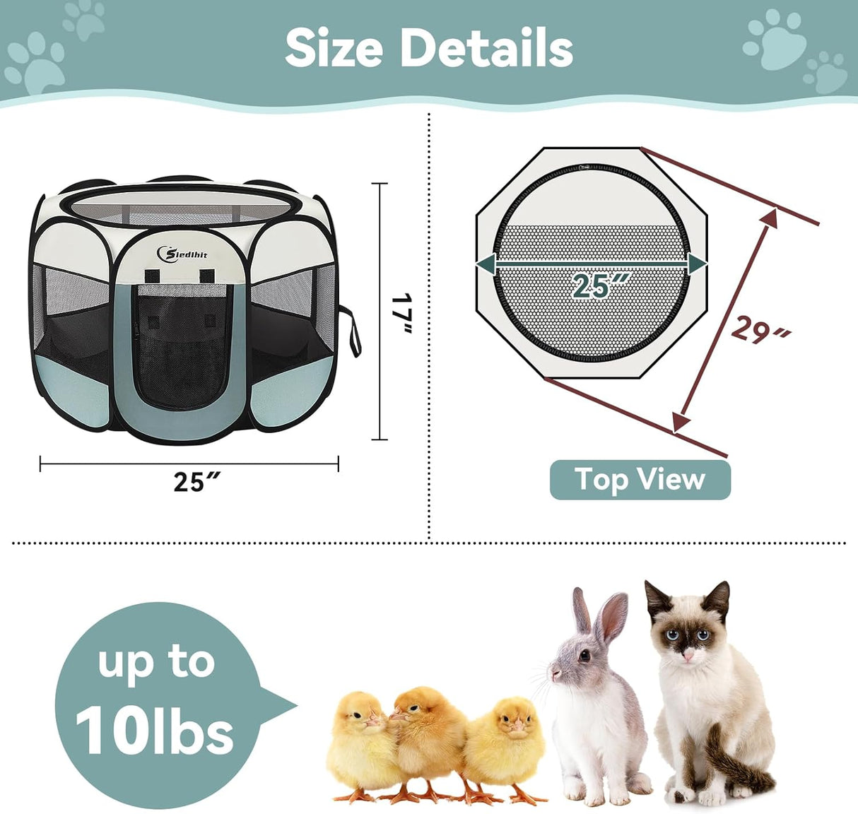 Siedihit Dog Cat Playpen, Puppy Pet Playpen Indoor for Small Dog Crate Tent Cage Outdoor, Portable Pop up Dogs Enclosure Kennel with Carrying Case for Dogs/Cats/Rabbits(Grey, Small