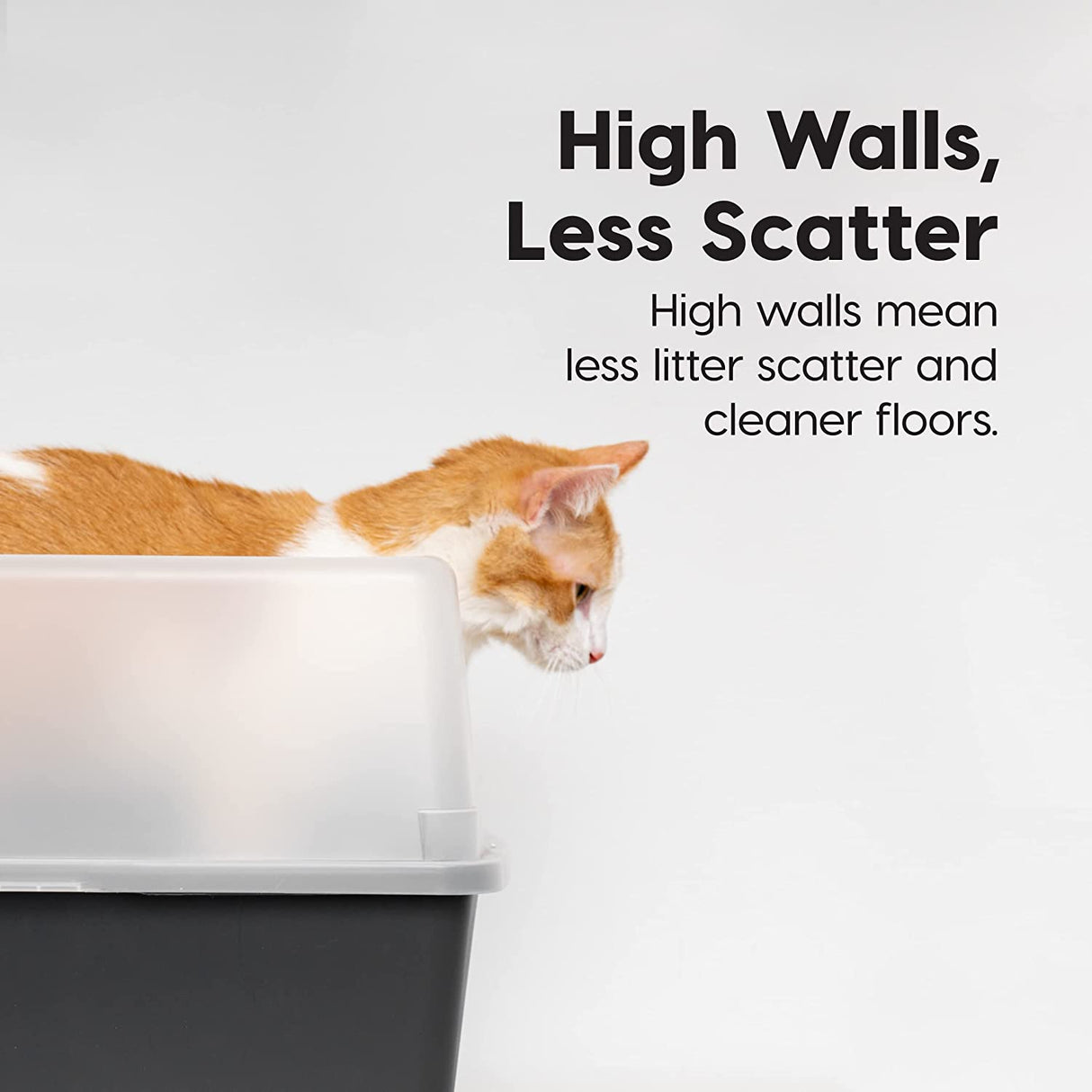 IRIS USA Cat Litter Box Large Open Top with High Sided Walls Tall Scatter Shield Scoop Included Easy Clean Plastic Pan Stain Resistant for Big Cats Kittens Indoor Multi-Cat Households