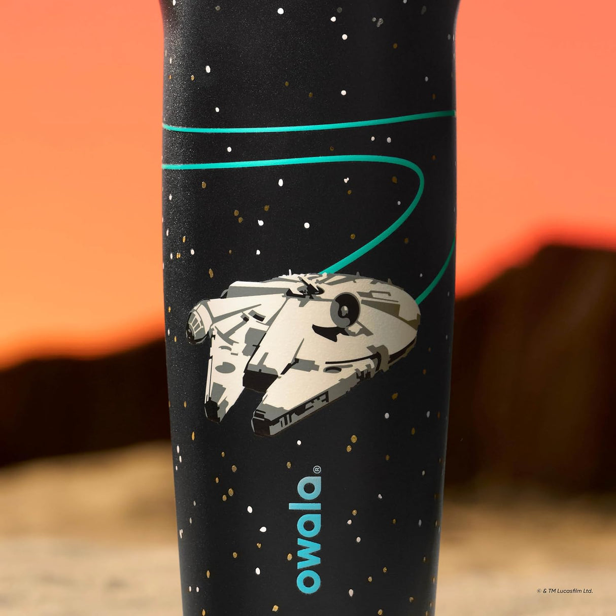 Owala Star Wars Freesip Sway Insulated Stainless Steel Water Bottle with Two-Way Spout, Built-In Straw and Bucket Handle, School, and Sports, 30Oz, BPA Free, Leak Proof, Millennium Falcon