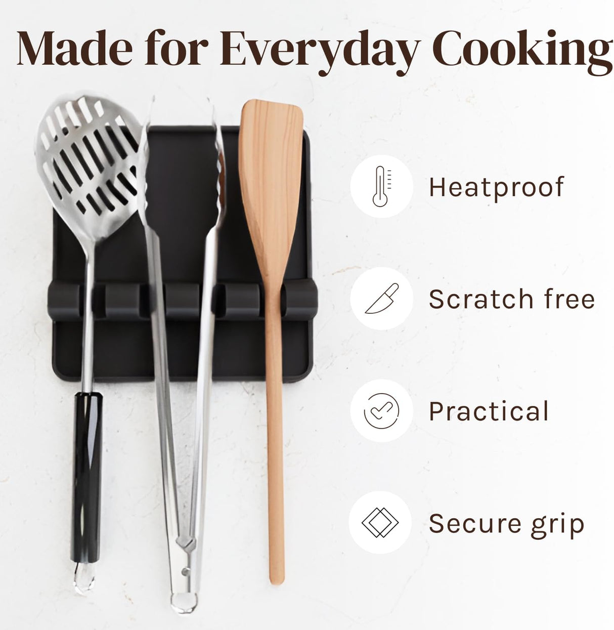 Cooler Kitchen Black Silicone Spoon Rest for Stove Top with Drip Pad (Two Pack) - Heat-Resistant, Bpa-Free Utensil Rest & Spoon Holder for Kitchen Counter - Grill Utensil Holder for Spatulas