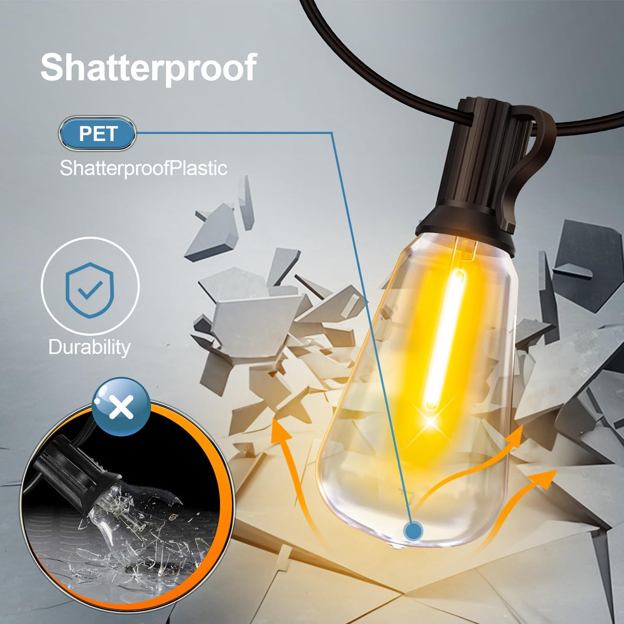 MGVIH Outdoor String Led Patio Lights - 200Ft 60M outside Waterproof Light ST38 Shatterproof Bulb Connectable Hanging Outdoor Electric Lighting for Backyard Yard Gazebo Porch Party