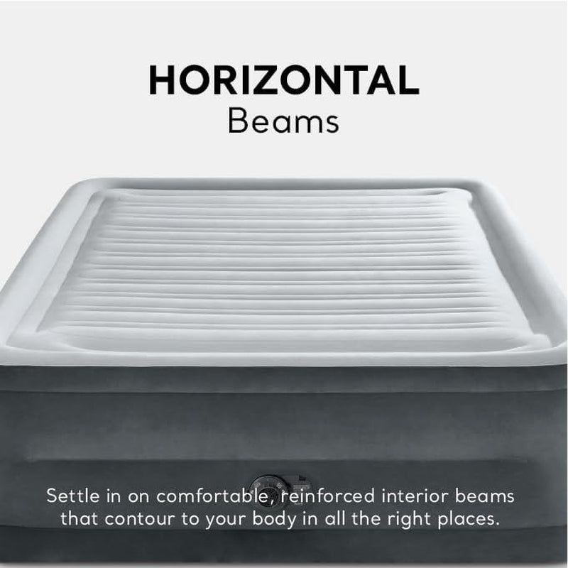 Intex 64417ED 22In Queen Dura-Beam Comfort Plush High-Rise Inflatable Air Mattress with Built in Pump for Travel and Camping, 600Lb Weight Capacity