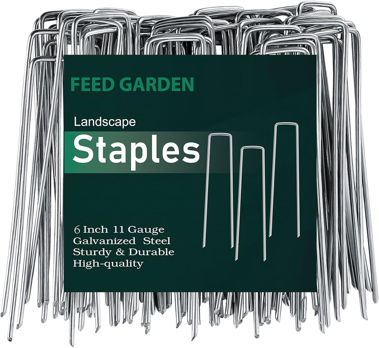 FEED GARDEN 6 Inch 50 Pack Hot-Dip Galvanized Landscape Staples Plant Cover Spikes 11 Gauge Tent Stakes Garden Stakes Landscaping Fabric SOD Pins Yard Pins for Decoration Weed Barrier Fabric