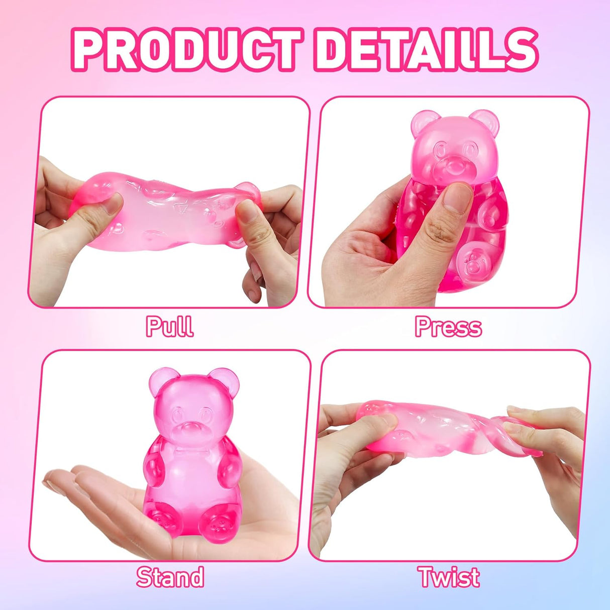 Stress Bear Taba Squishy Balls, Bear Toy Taba Squishy Toys for Kids Stress Relief Squeeze Balls for Valentines Day Gifts Birthday Gifts Party Favors-Rosy