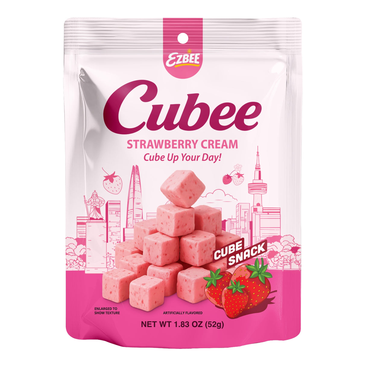 CUBEE Strawberry Cream Soft Cube Snack - Sweet Strawberry & Cream Flavor 1.83oz (52g)