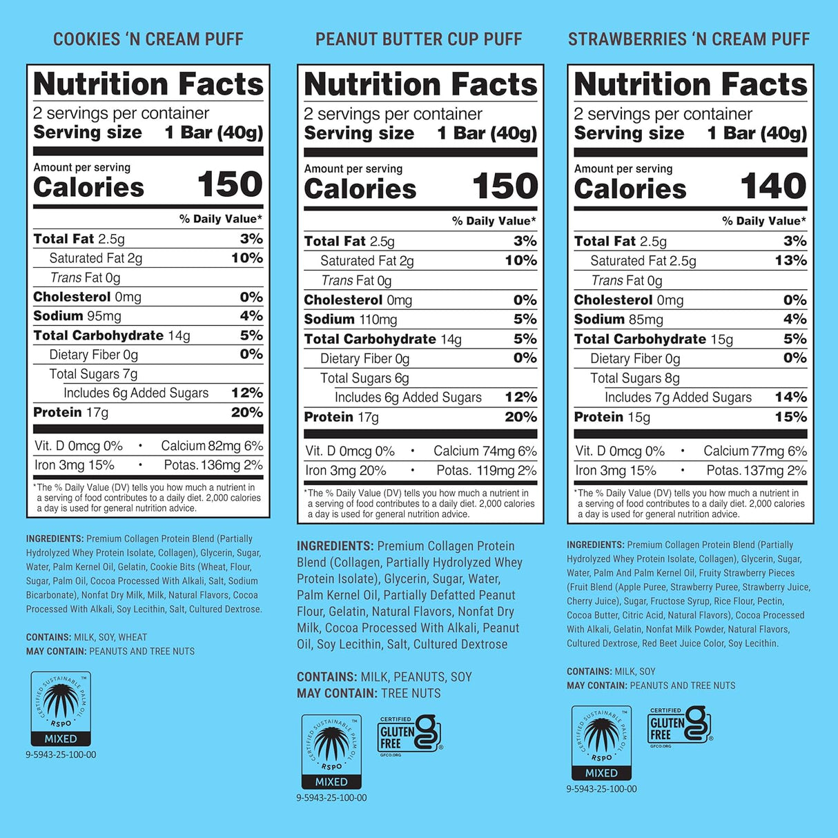 BUILT Bar Puff Protein Bars - Variety Pack - 15-17G Protein Snack Bars with Collagen - Calorie Conscious & Gluten Free - 12 Count, Variety May Vary